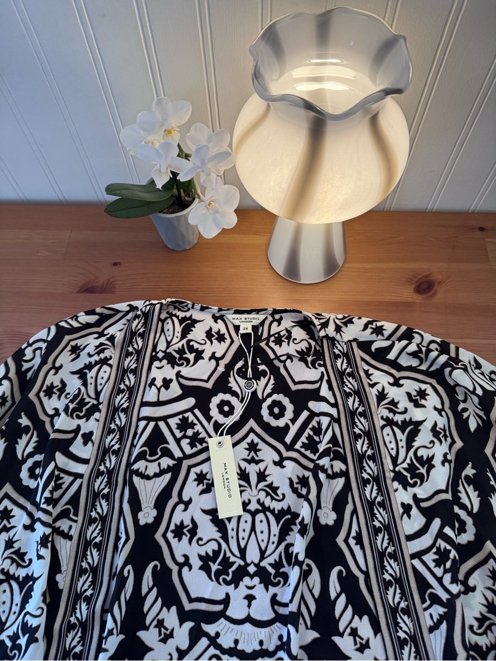 Max Studio Black & White Patterned Short Sleeve Open Kimono Size 2X New With Tag